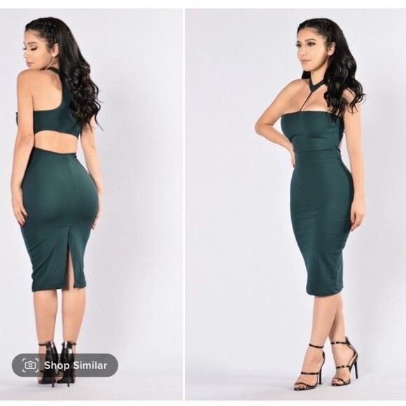 Fashion Nova Hunter Green T Strap Choker Racerback Dress - Picture 2 of 5